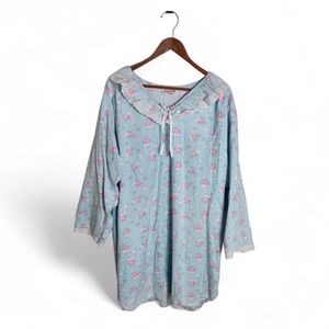 Lady Lindsay 100% Cotton Floral Nightgown - Size 1X, Made in USA, Lace Collar